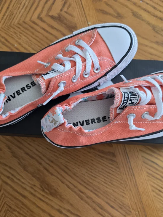 Converse Kids Orange Canvas Low Top Sneakers with White Laces - Picture 4 of 5